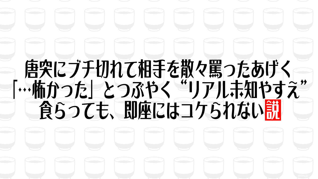 唐突にブチ切れて相手を散々罵ったあげく「…怖かった」とつぶやく“リアル未知やすえ”食らっても、即座にはコケられない説
