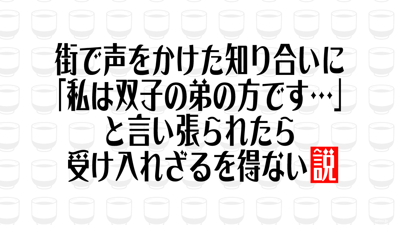 街で声をかけた知り合いに「私は双子の弟の方です…」と言い張られたら受け入れざるを得ない説